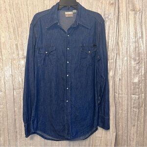 VTG Sears Roebucks Western Denim Pearl Snaps Shirt Tunic Dress {Large Tall} Top